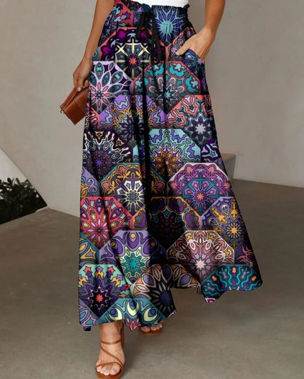 Printed Maxi Skirt with Pockets 
