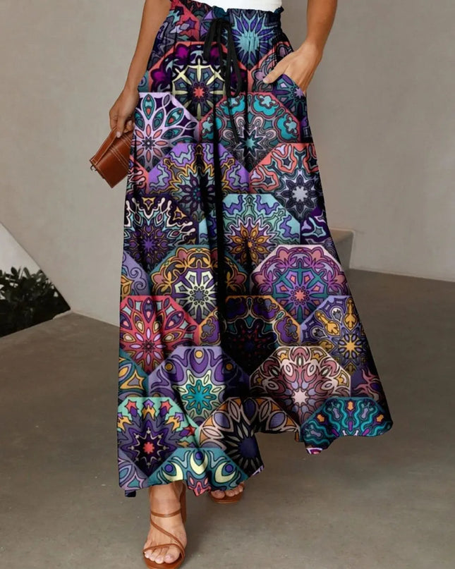Printed Maxi Skirt with Pockets 
