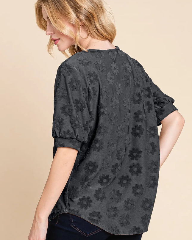 BOMBOM Textured Floral Pattern Top