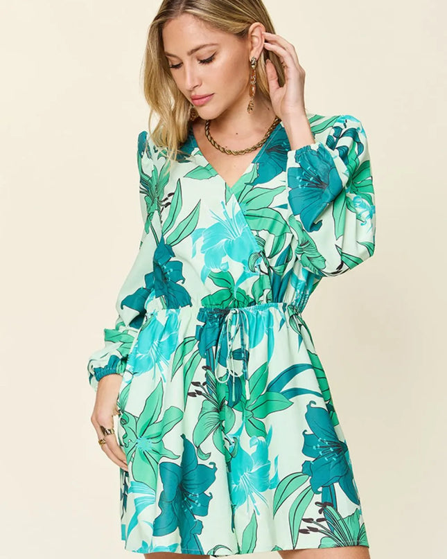 Double Take Full Size Floral Long Sleeve Romper with Pockets