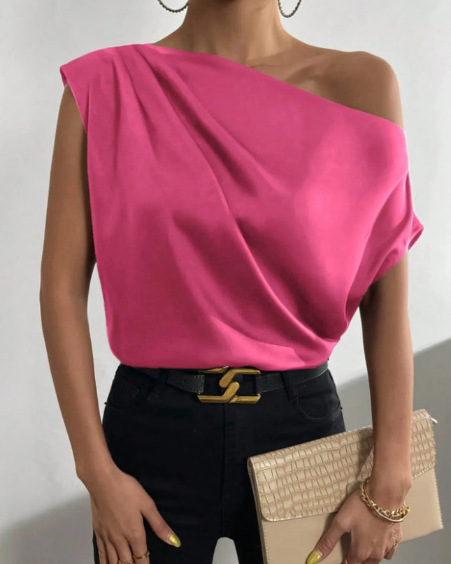 Asymmetrica One-Shoulder Draped Blouse
