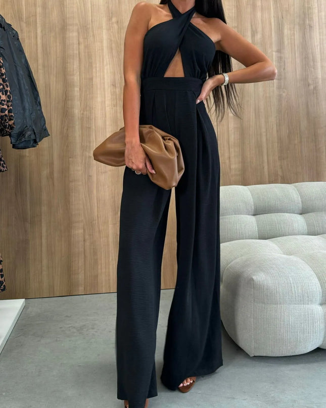 Wide Leg Cutout Halter Neck Jumpsuit 