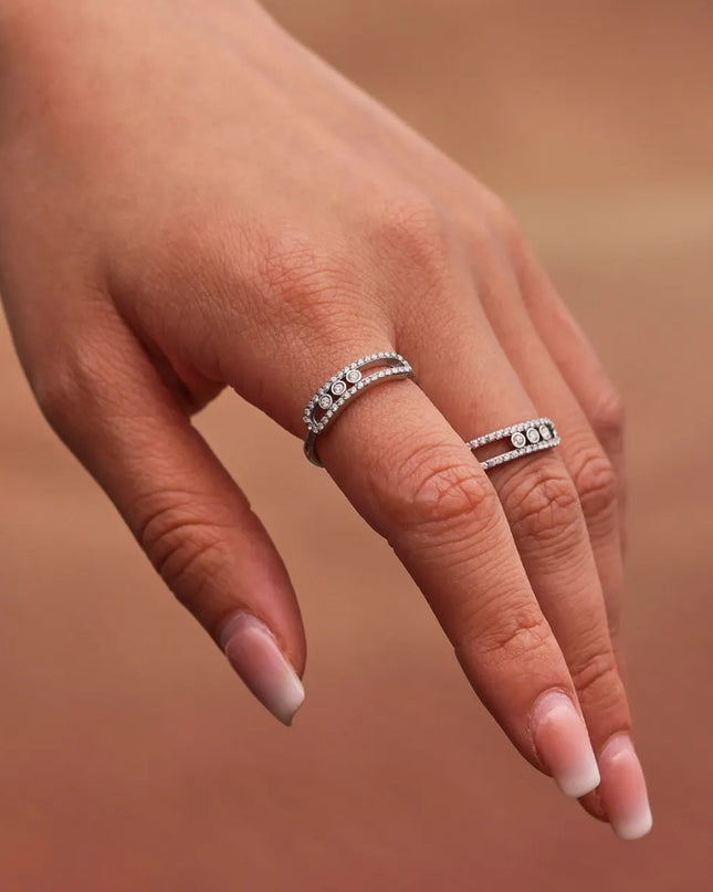 Moving Crystal Bar Necklace and Ring Jewelry Set 