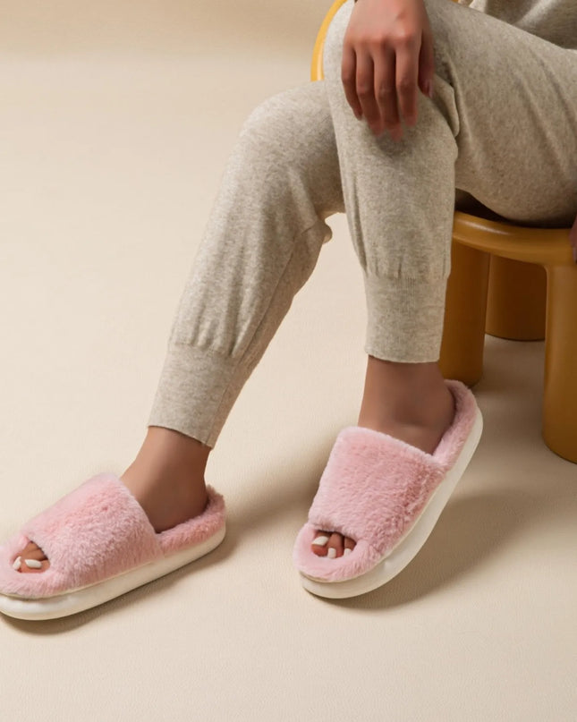 Fluffy Open Toe Comfort Slippers