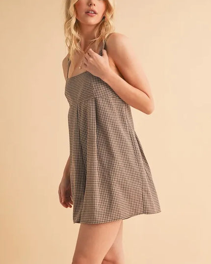 Aemi+Co Plaid Square Neck Romper