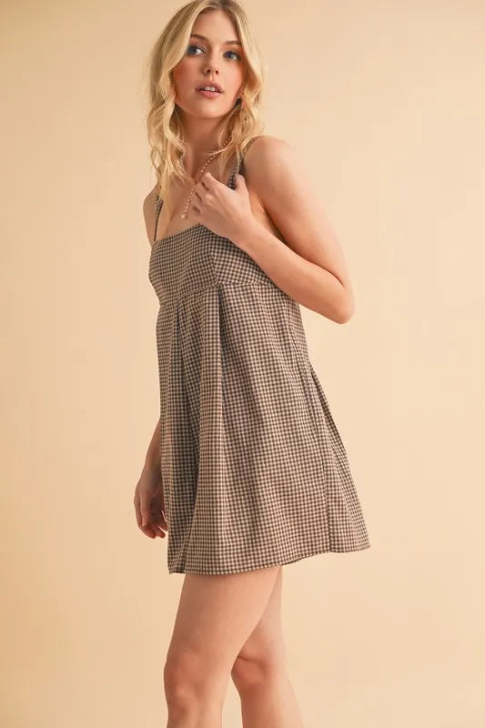 Aemi+Co Plaid Square Neck Romper