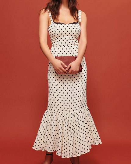 Polka Dot Sweetheart Neckline Maxi Dress