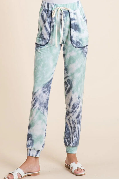 BiBi Tie Dye French Terry Casual Sweat Pants