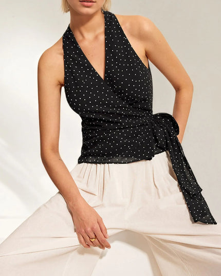 Polka Dot Halter Wrap Cami Top
