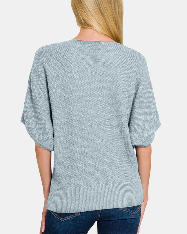 Zenana V-Neck Short Sleeve Dolman Sweater