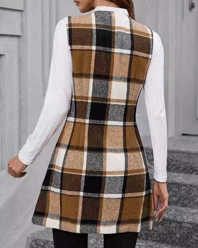 Plaid V-Neck Vest Coat