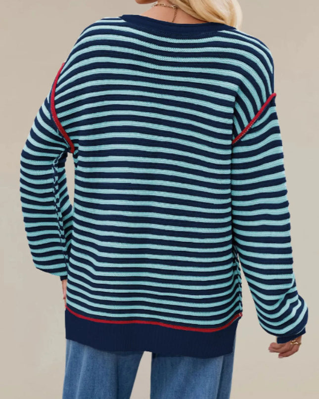 Slit Striped Oversized Sweater