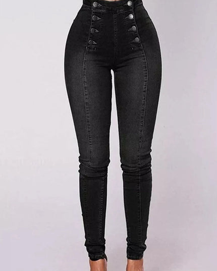 Full Size High-Waisted Double-Breasted Skinny Jeans Plus Size Black