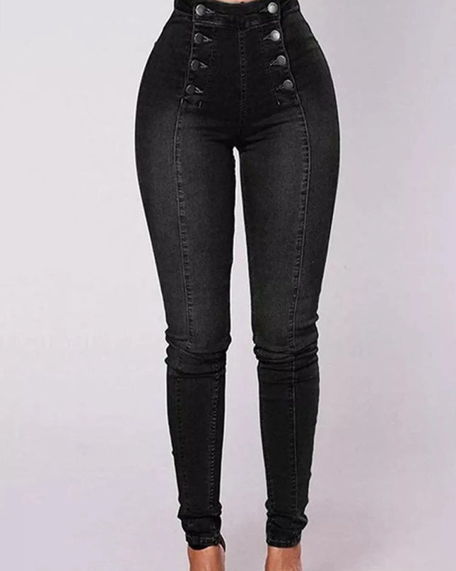 Full Size High-Waisted Double-Breasted Skinny Jeans Plus Size Black