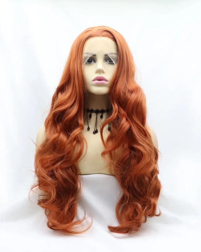 13*3" Lace Front Wigs Synthetic Long Wavy 24" 130% Density Orange One Size