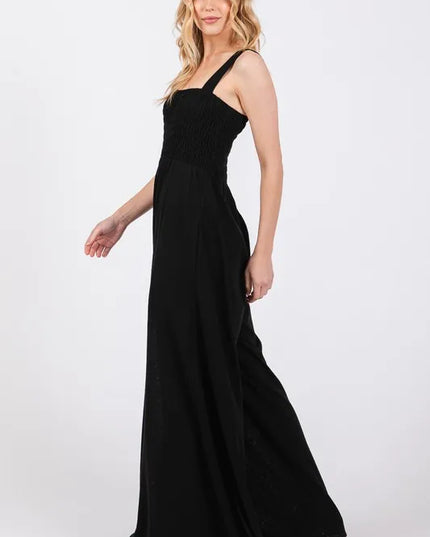 SAGE+FIG Smocked Flowy Wide Leg Jumpsuit