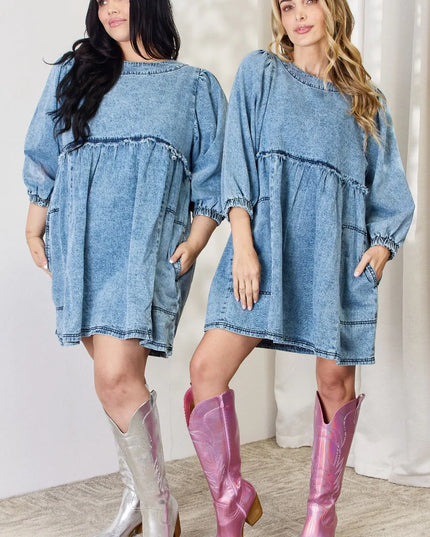 HEYSON Full Size Oversized Denim Babydoll Dress