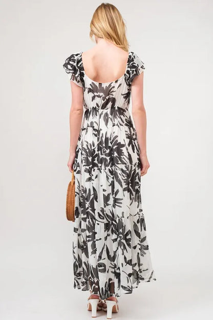 And The Why Ruffled Sleeve Tiered Floral Print Maxi Dress