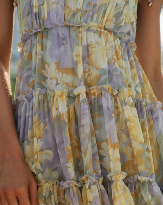 Frill Printed Square Neck Mini Cami Dress