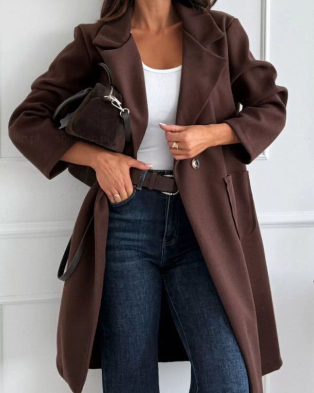 Long-Sleeve Single-Breasted Trench Coat Dark Brown