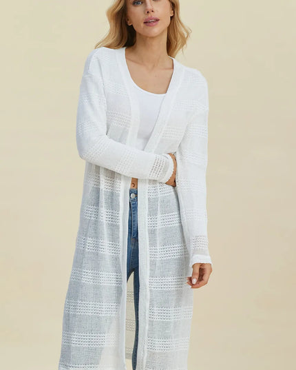 Double Take Full Size Open Front Longline Cardigan 