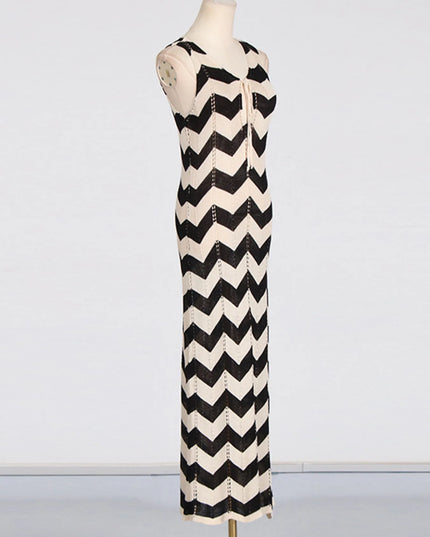 Tie Front Chevron Striped Maxi Dress