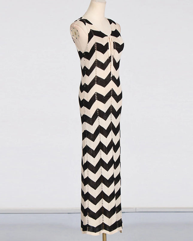 Tie Front Chevron Striped Maxi Dress