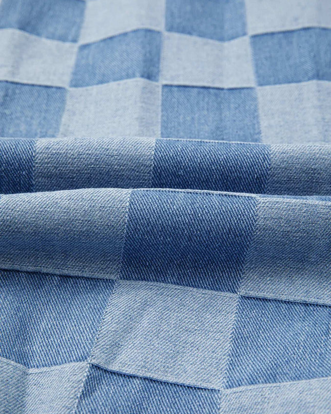 Checkerboard Splicing Raw Detail Oversized Denim Top