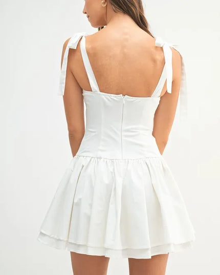 MABLE Shoulder Tie Corset Panel Mini Dress 