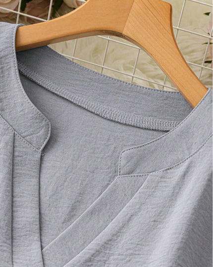 Notched Long Sleeve Casual Blouse