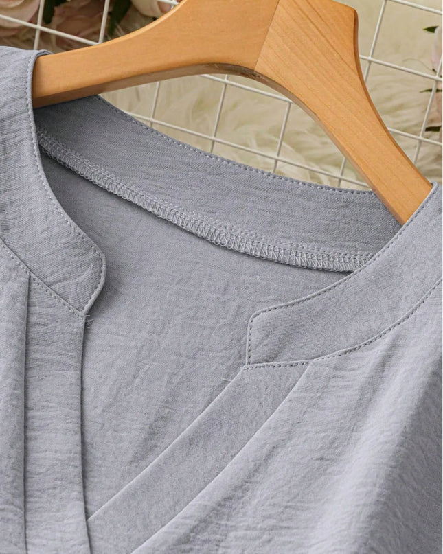 Notched Long Sleeve Casual Blouse