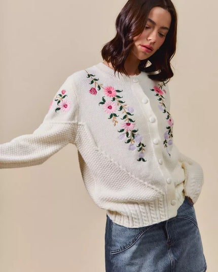SO ME Floral Embroidered Coquette Sweater Cardigan
