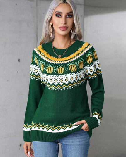 Angel Wings Geometric Round Neck Long Sleeve Sweater