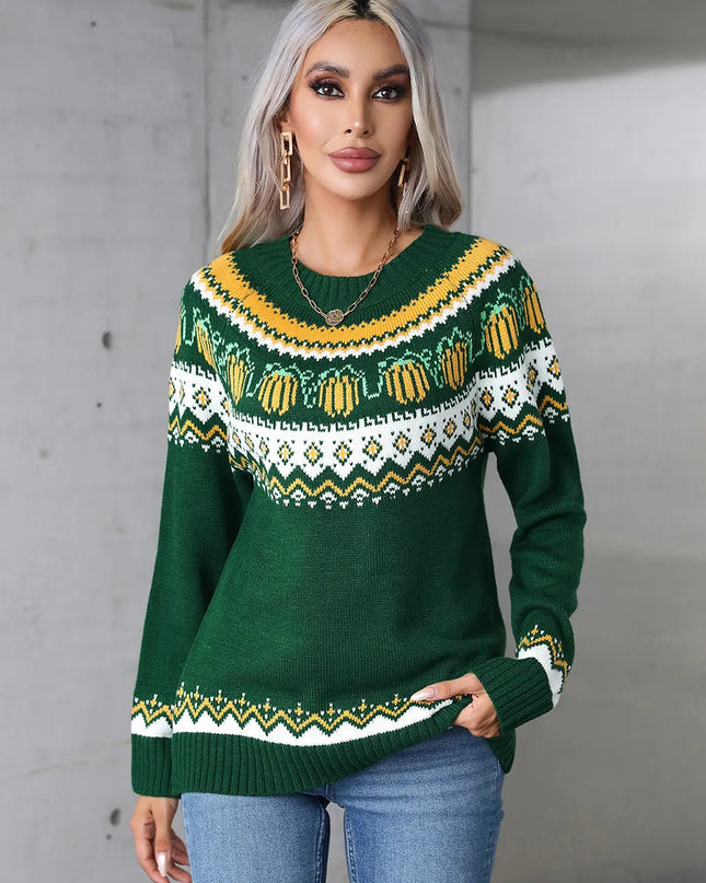 Angel Wings Geometric Round Neck Long Sleeve Sweater