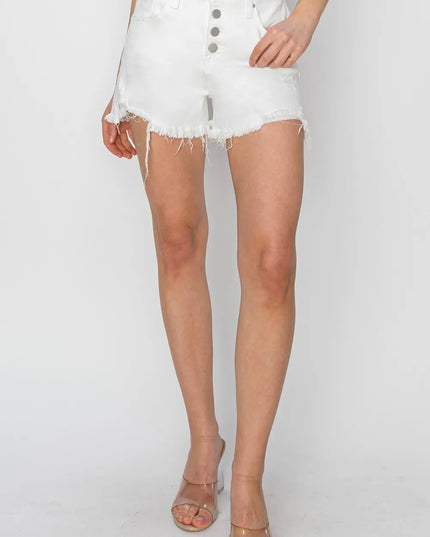 RISEN Button Fly Frayed Hem Denim Shorts 