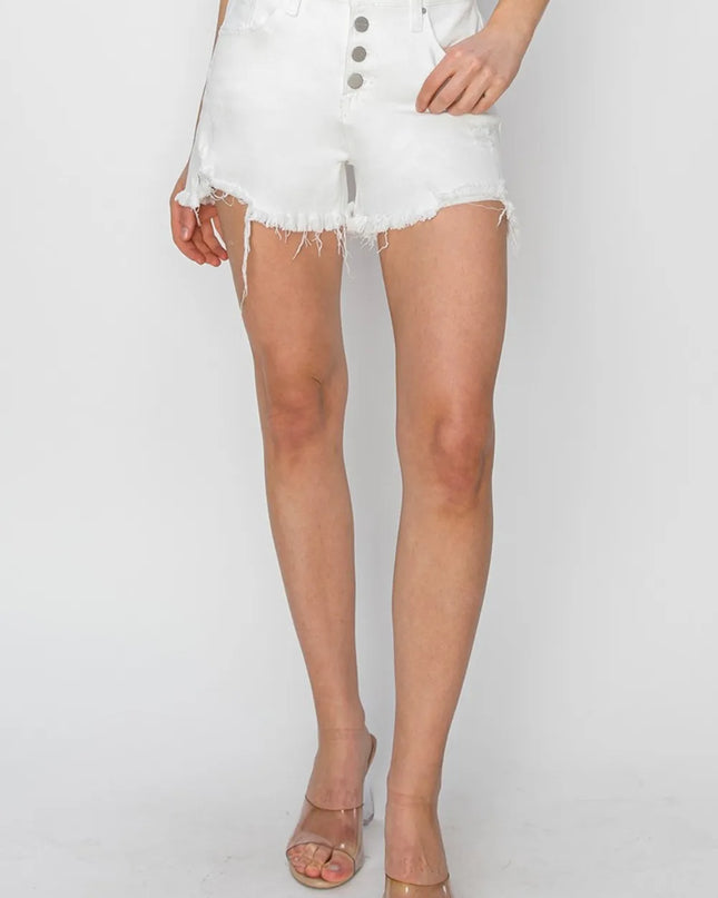 RISEN Button Fly Frayed Hem Denim Shorts 