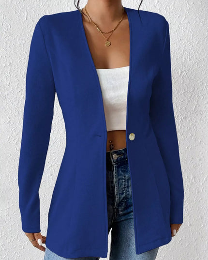 One Button Long Sleeve Blazer Blue