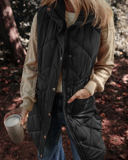 Pocketed Zipper and Button Vest Coat