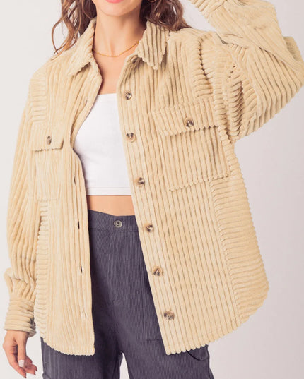 Button Up Long Sleeve Corduroy Jacket Tan