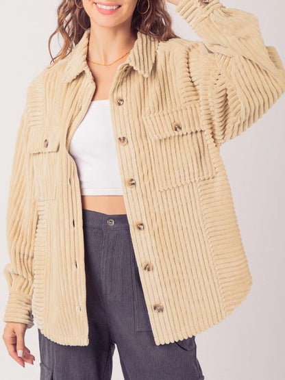 Button Up Long Sleeve Corduroy Jacket Tan