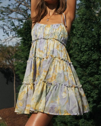 Frill Printed Square Neck Mini Cami Dress