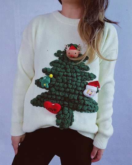 Christmas Tree Round Neck Long Sleeve Sweater