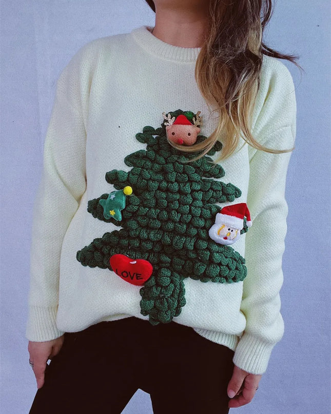Christmas Tree Round Neck Long Sleeve Sweater