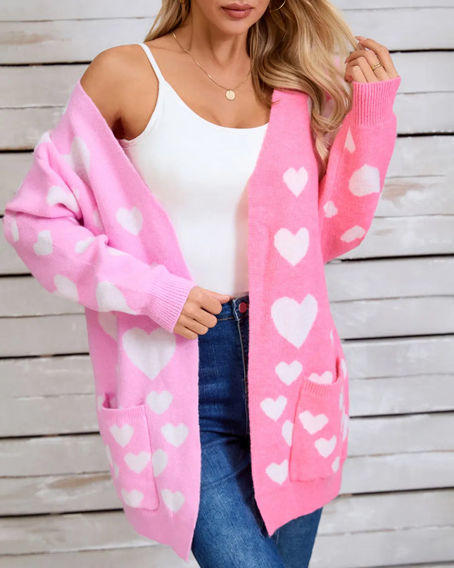 Angel Wings Heart Open Front Long Sleeve Cardigan Pink
