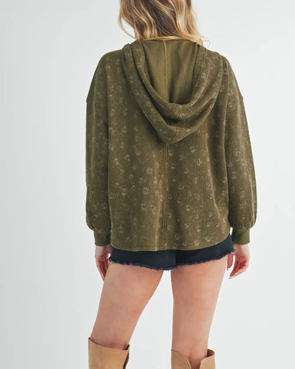 Aemi + Co Floral Button Up Hooded Jacket