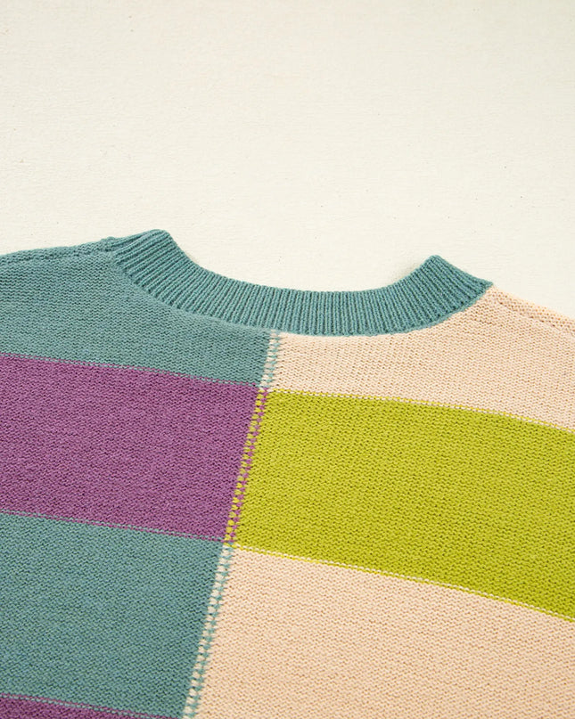 Stripe Drop Shoulder Ribbed Edge Sweater