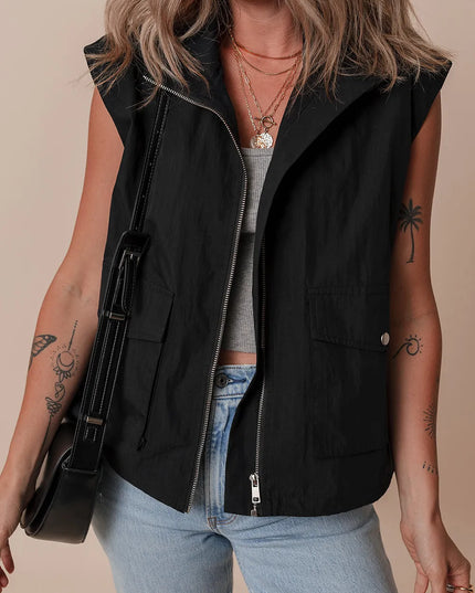 Pocketed Zip Up Vest Coat