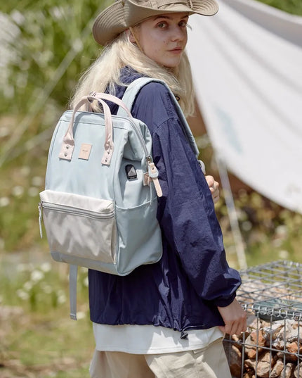 Himawari Water Resistant Canvas Backpack Bag with Side Pockets Cream Blue One Size