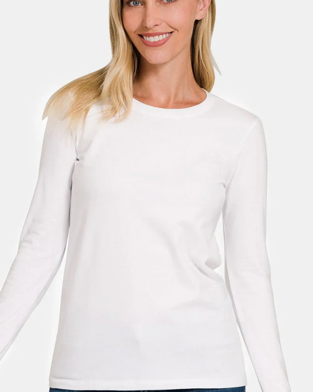 Zenana Full Size Solid Color Round Neck Long Sleeve T-Shirt