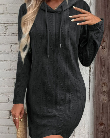 Drawstring Hooded Sweater Dress Black